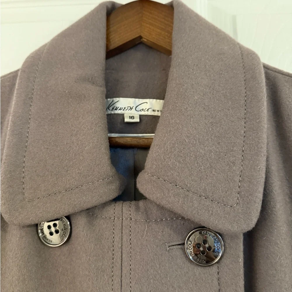 Women's Double-Breasted Gray Pea Coat - Picture 4 of 5